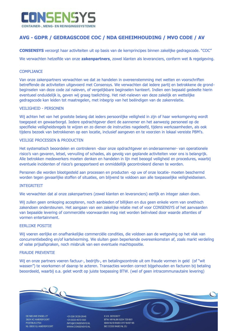 AVG verklaring gedragscode COC NDA MVO met CONSENSYS